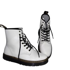 Dr. Martens White Leather Lace-Up Ankle Boots with Black Laces